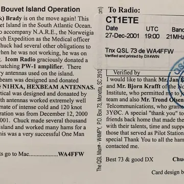 Everybody knows I'm obsessed by Antarctica. Here's a confirmation of contact with Bouvet I., 3Y0C. #hamradio #qslcard …