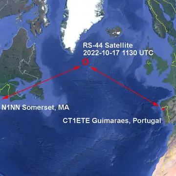 Roger, N1NN, sent me a very nice email about our QSO today. And also a Google Earth picture. 6368.04 km 3956.92 miles …