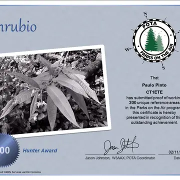 Got the Enrubio Hunter Award for 200 unique reference areas in the #pota program. Let's go for the 300 #hamradio